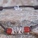Stacked Sterling Silver Beads on Brown Leather Sliding Knot Bracelet with Red Brick Czech Tile Beads and Butterfly Charm