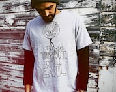 Handmade Tree T Shirt, Screen Printed, Root of All Evil, GREY, Mens, Large t-shirt, Eco-Friendly, Up-cycled, Recycled, Original Artwork