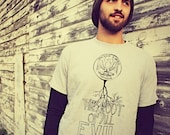 Handmade Tree T Shirt, Screen Printed, Root of All Evil, Grey, Mens, Medium t-shirt, Eco-Friendly, Up-cycled, Recycled, Original Artwork