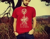 Large Handmade Tree T Shirt, Root of All Evil, Red, Mens, t-shirt, Eco-Friendly, Up-cycled, Recycled, Original Artwork