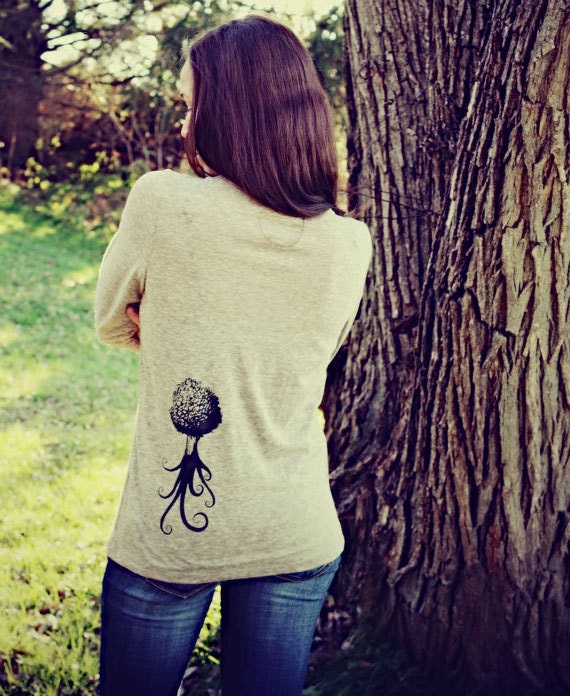 Tree of Life T Shirt, Screen Print, Hippie, Heather Brown, Womens, Small, Eco-Friendly, Upcycled, Recycled, Original Artwork