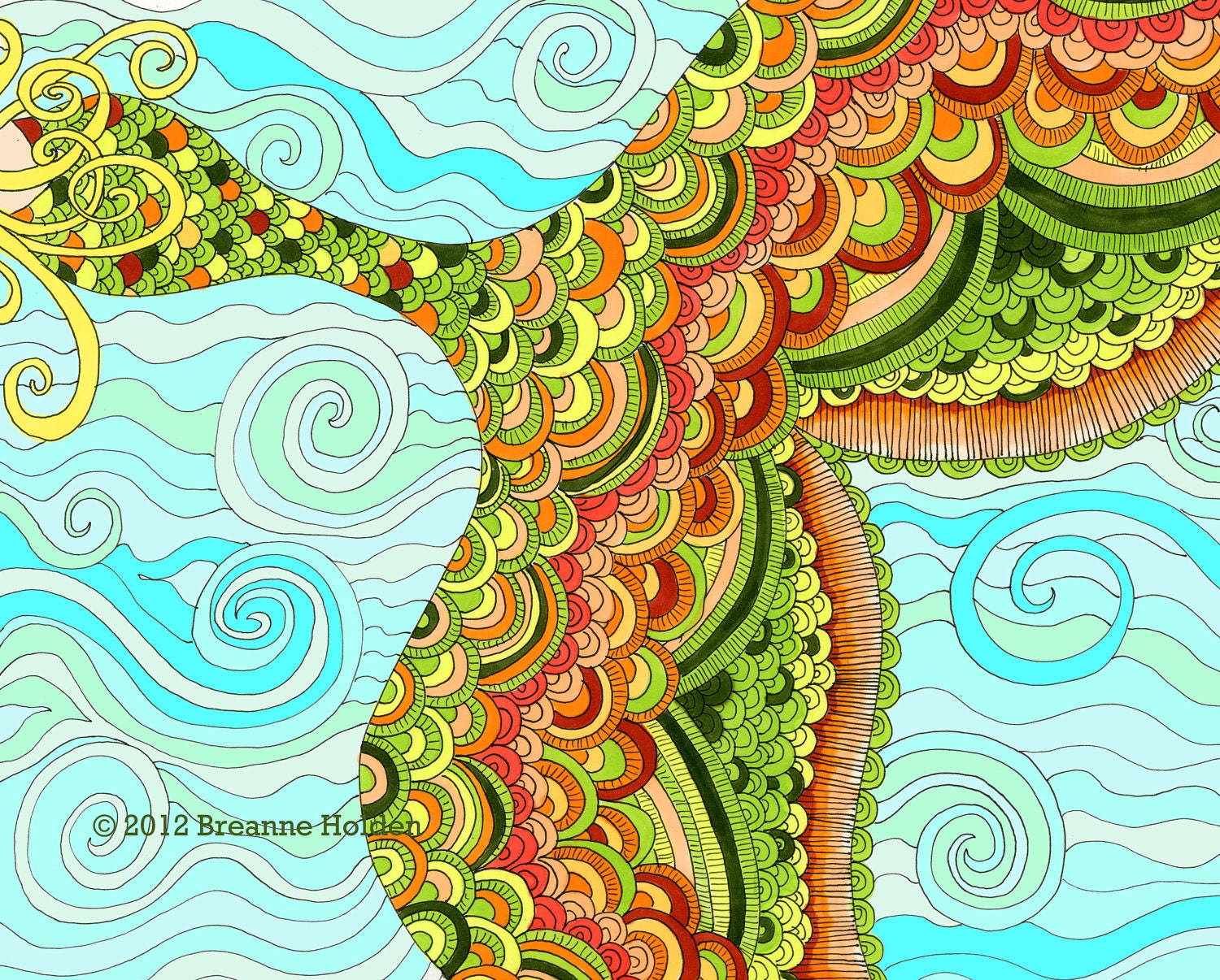 Whimsical Mermaid Tail Illustration Painting Archival Print 8 X 10 "Adella"