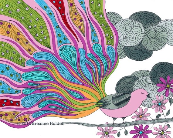 Whimsical Peacock Bird Illustration Painting Archival Print 8 X 10 "Farrah"