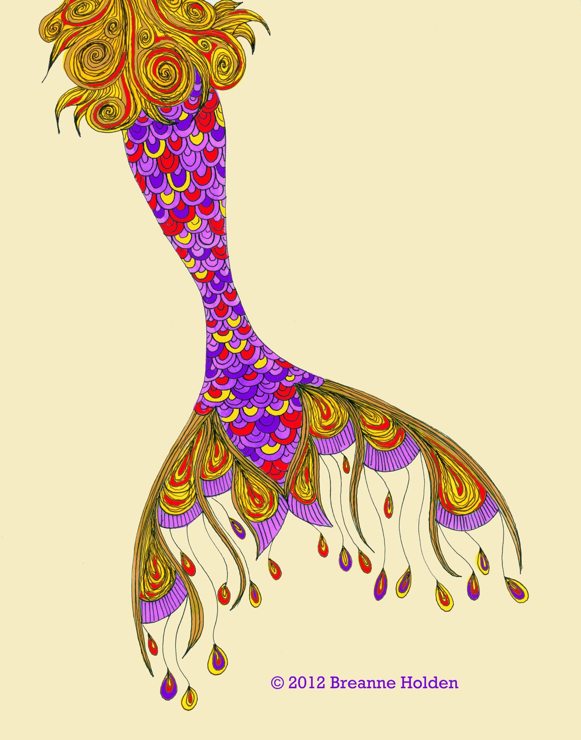 Whimsical Mermaid Tail Illustration Painting Archival Print 8 X 10 "Veda"
