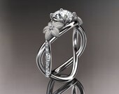 14kt  white gold diamond leaf and vine wedding ring,engagement ring with moissanite center stone ADLR90