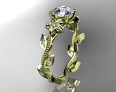 14kt  yellow  gold diamond leaf and vine wedding ring,engagement ring. ADLR151. nature inspired jewelry