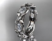 14kt  white  gold diamond leaf and vine wedding ring,engagement ring. ADLR152. nature inspired jewelry