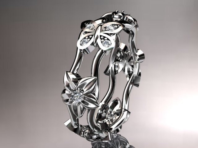 14kt  white gold diamond floral butterfly wedding ring,engagement ring,wedding band ADLR153.nature inspired jewelry