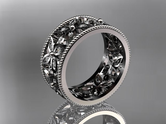 14k white gold diamond leaf and vine wedding ring,engagement ring