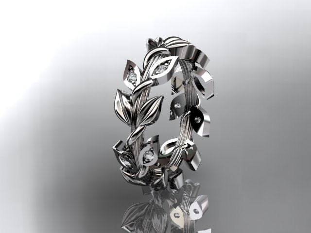 14kt  white gold diamond leaf wedding ring,engagement ring,wedding band ADLR120