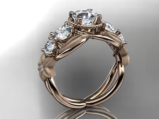 14kt rose gold diamond floral, leaf and vine wedding ring,engagement ring,wedding band ADLR69