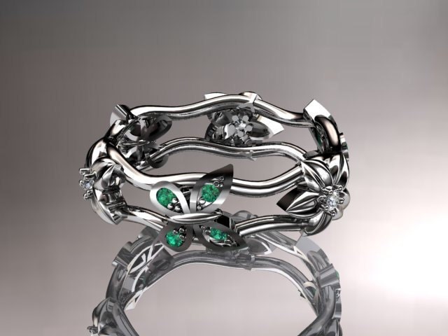 14kt  white gold diamond floral butterfly wedding ring,engagement ring,wedding band ADLR153.nature inspired jewelry