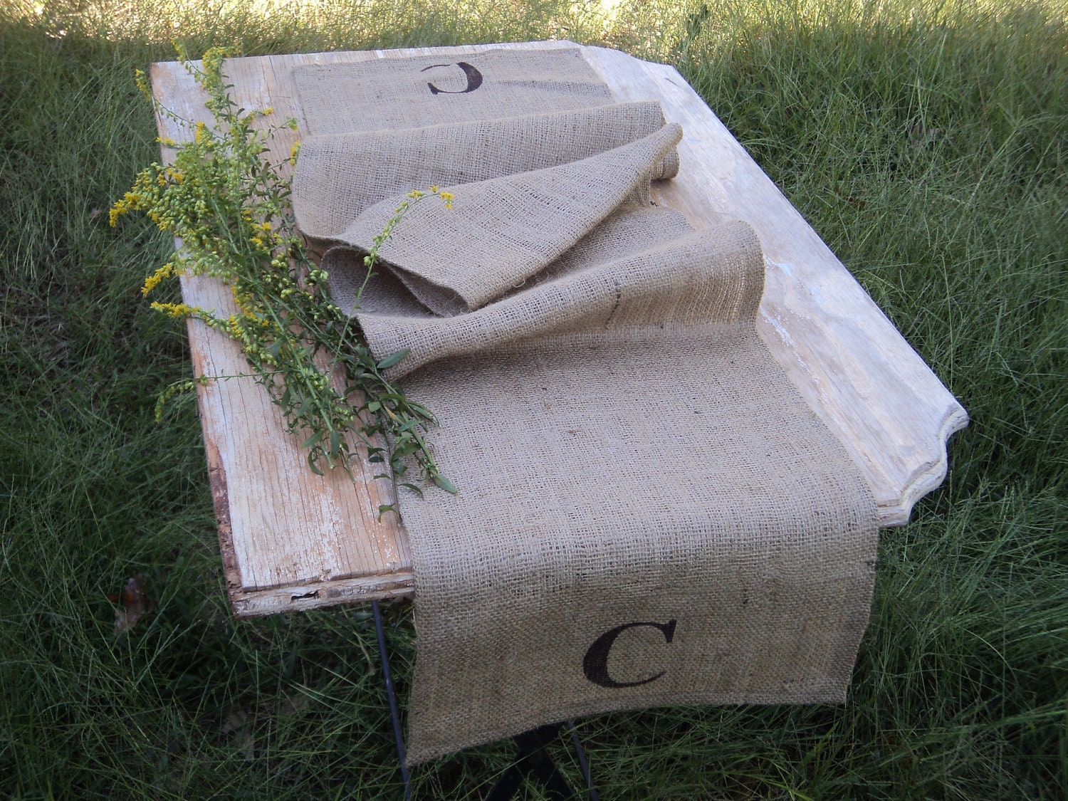 Burlap table runner with initial.