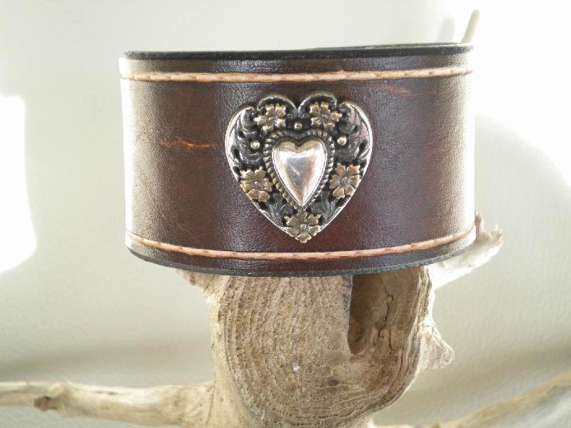 Wristband- Leather-Handmade with Heart within a Heart Concho-Reg.-10.95