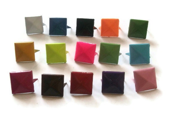 50 Mixed Colour Pyramid Studs, 12mm Squares for Clothing, Diy