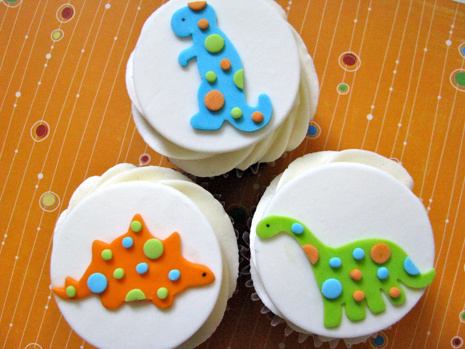 Polka Dotted Dinosaur Cupcake Topper Set