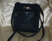 Vintage Liz Claiborne Mini Blue Leather and Vinyl Organizer Shoulder Bag