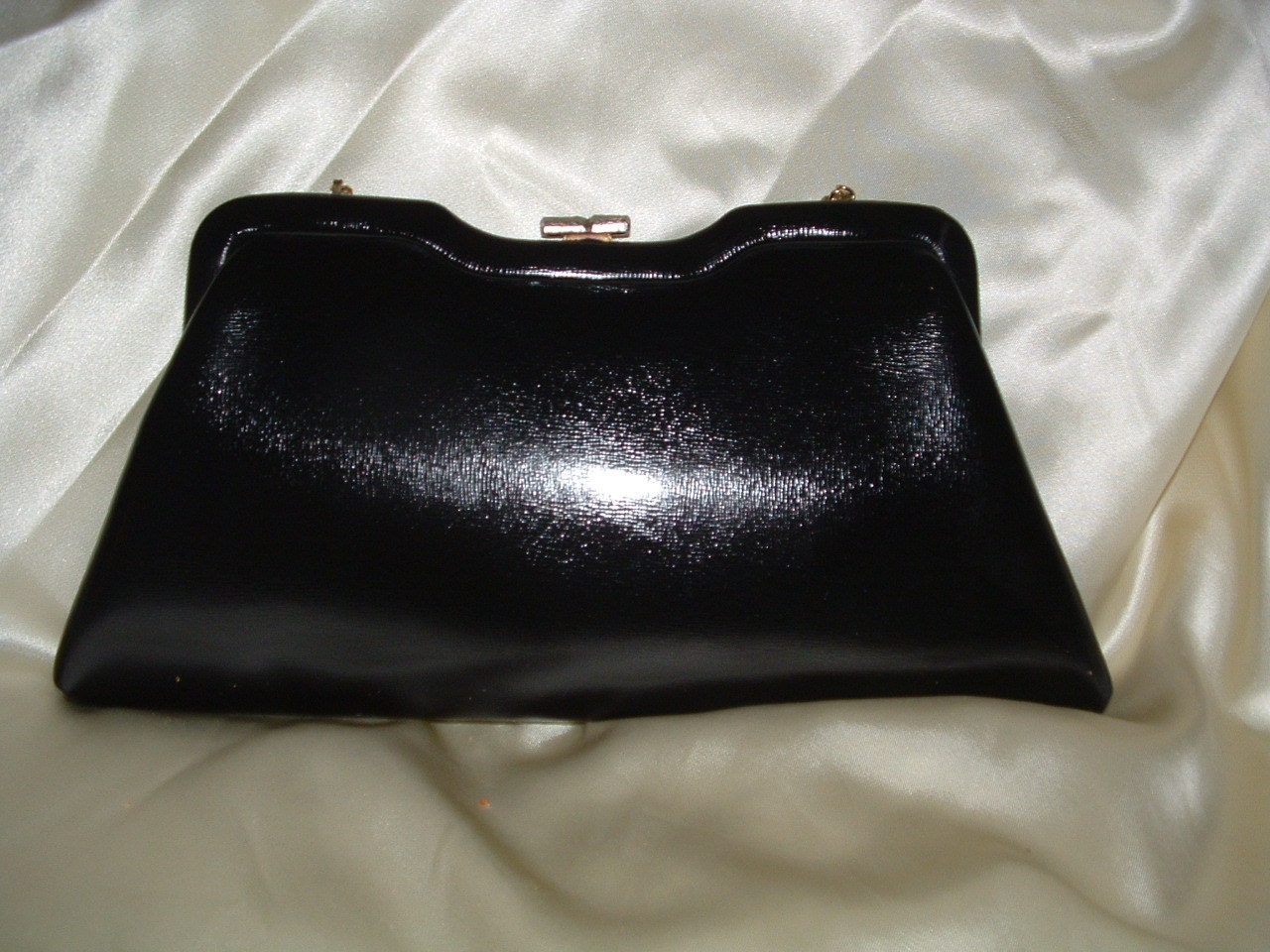 1960s Vintage Elongated Black Leather Clutch