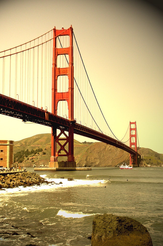 Landscape photography, Golden Gate Bridge, orange, travel, San Francisco, California - Across the Golden Gate - 8x12