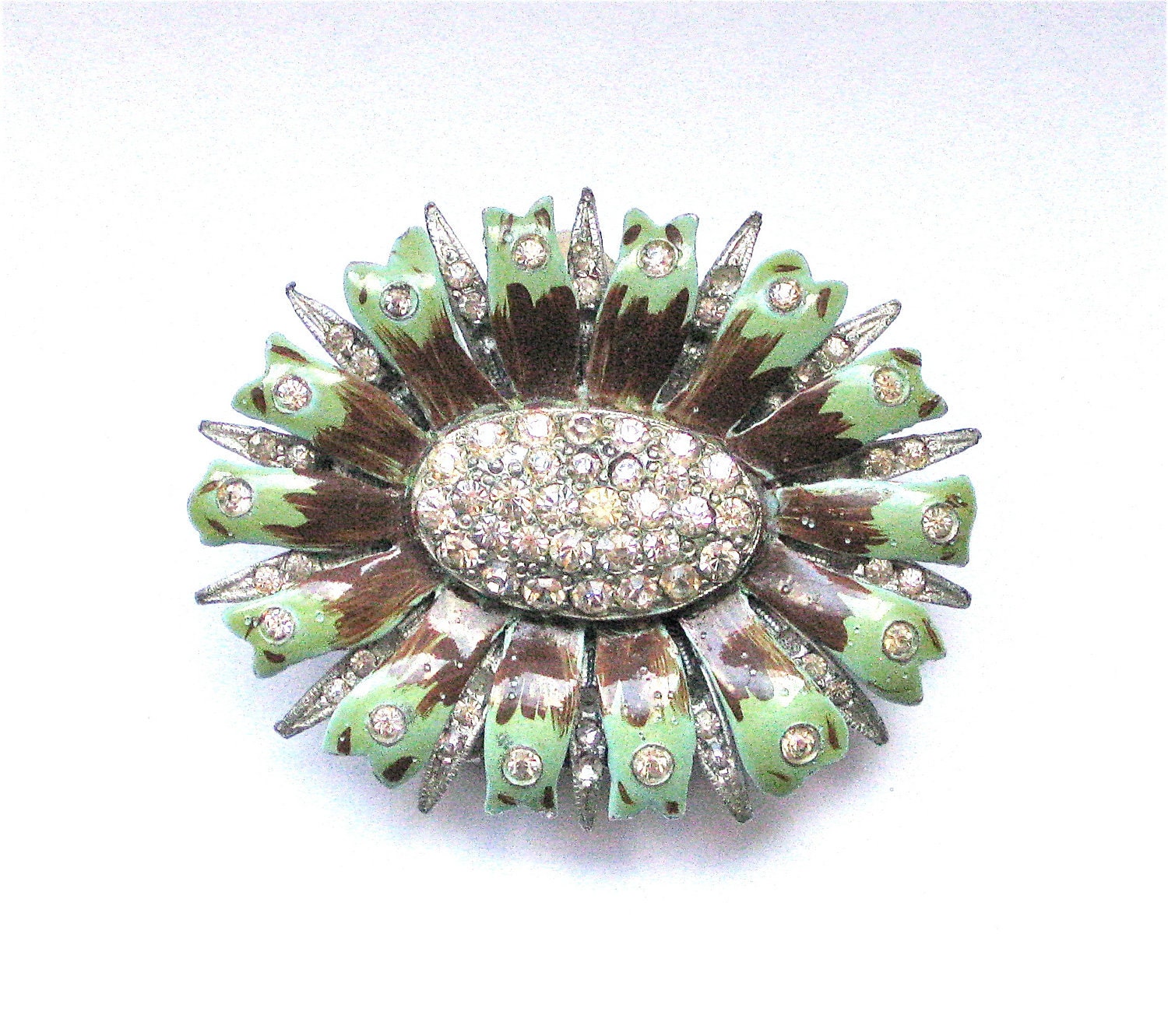 Vintage Dress Clip Enamel Jewelry Painted with Faux Rhinestones