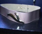 Vintage High Waisted Dove Leather Belt in Beige 1980s