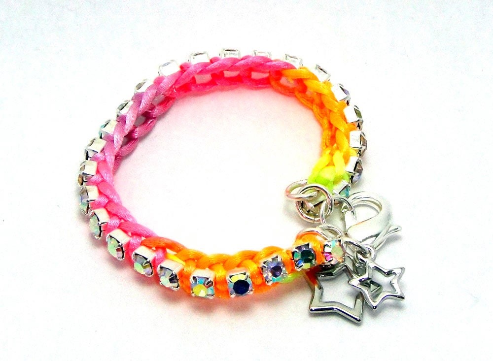 Tropical Tennis Bracelet - Designer Friendship Bracelet with Crystal Chain, Cord & Charm - Made to Order
