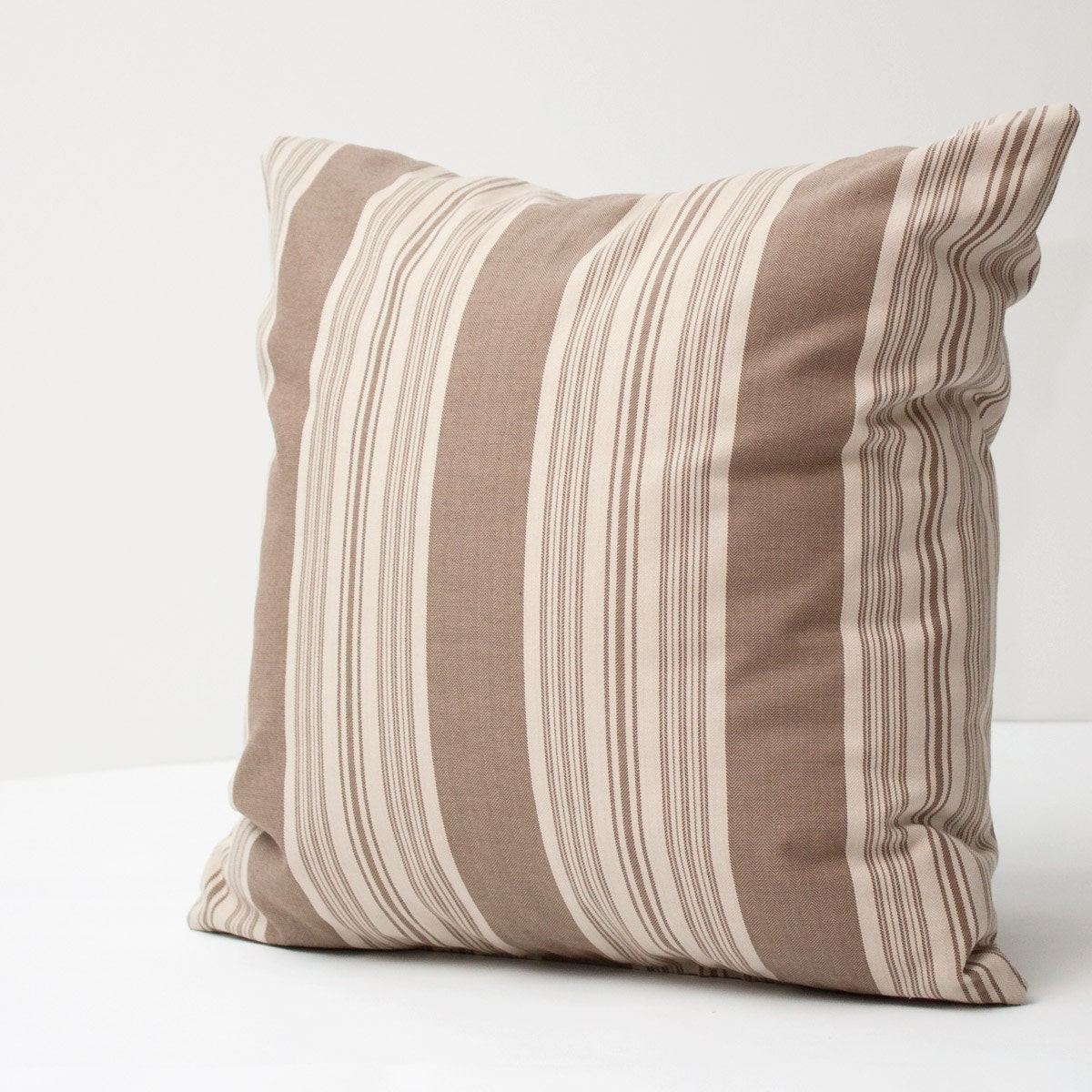 Mixed Stripe Decorative Pillow Cover - brown beige vintage french country cottage chic 18 inch pillow