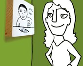Comic Painting on Wood - Counting Pea Pod