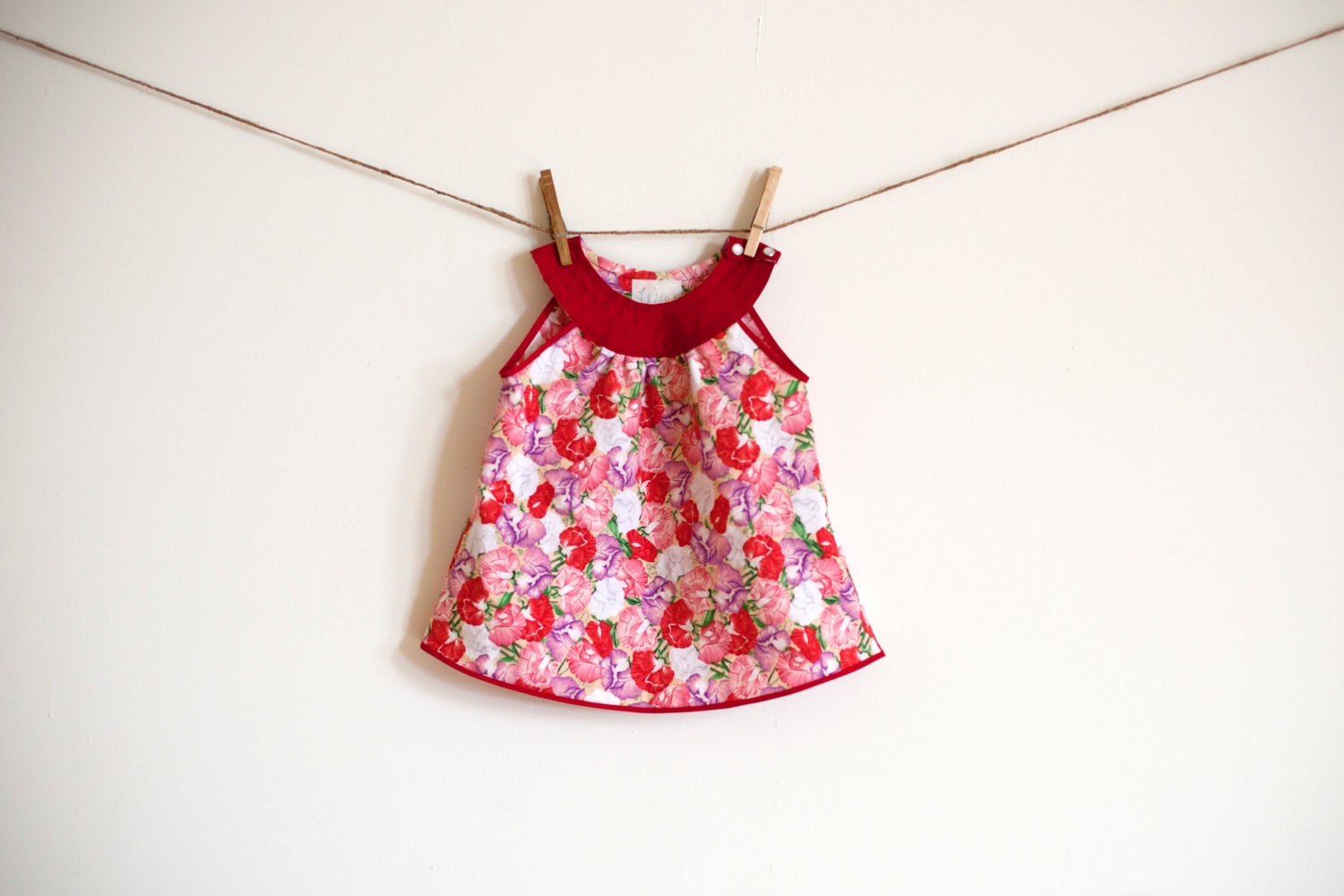 Mod Dress / Vintage Fabric /  Red and Pink Floral, Poppies /  'Rosie' newborn - 3T