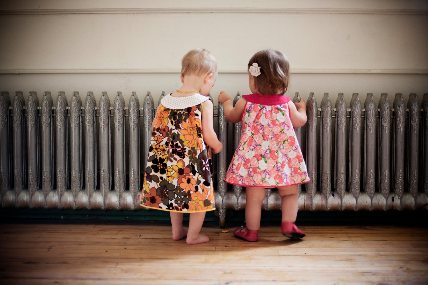 Mod Dress / Vintage Fabric /  Red and Pink Floral, Poppies /  'Rosie' newborn - 3T