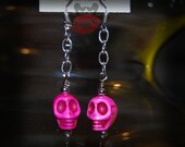 Pink Howlite Skull Earrings