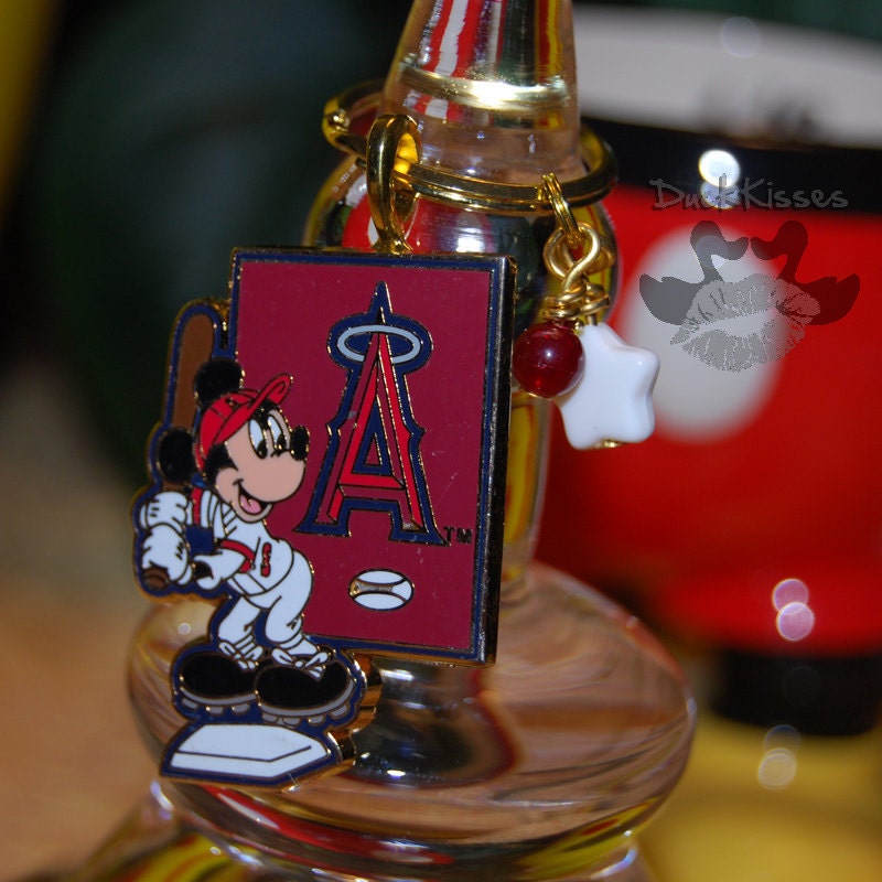 Mickey Mouse Plays Baseball Disney Pin Re-purposed into Key Chain