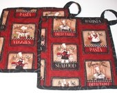 Kitchen Pot Holders - Set of 2 - Red, Black - Chef