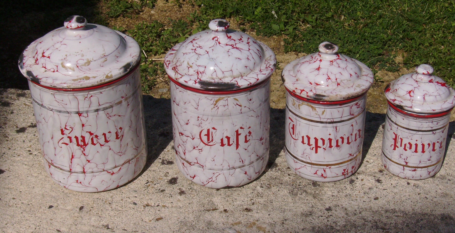 Vintage French enamelware storage jars