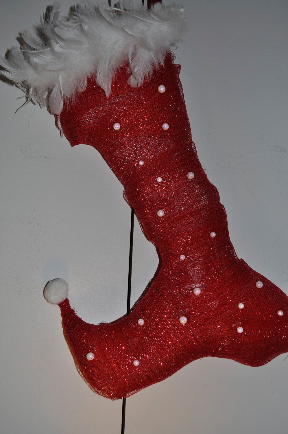 Whimsical Christmas Stocking, OOAK Deco Mesh Wreath, Christmas Wreath, Wreath, Christmas, Elf, Elf Shoe