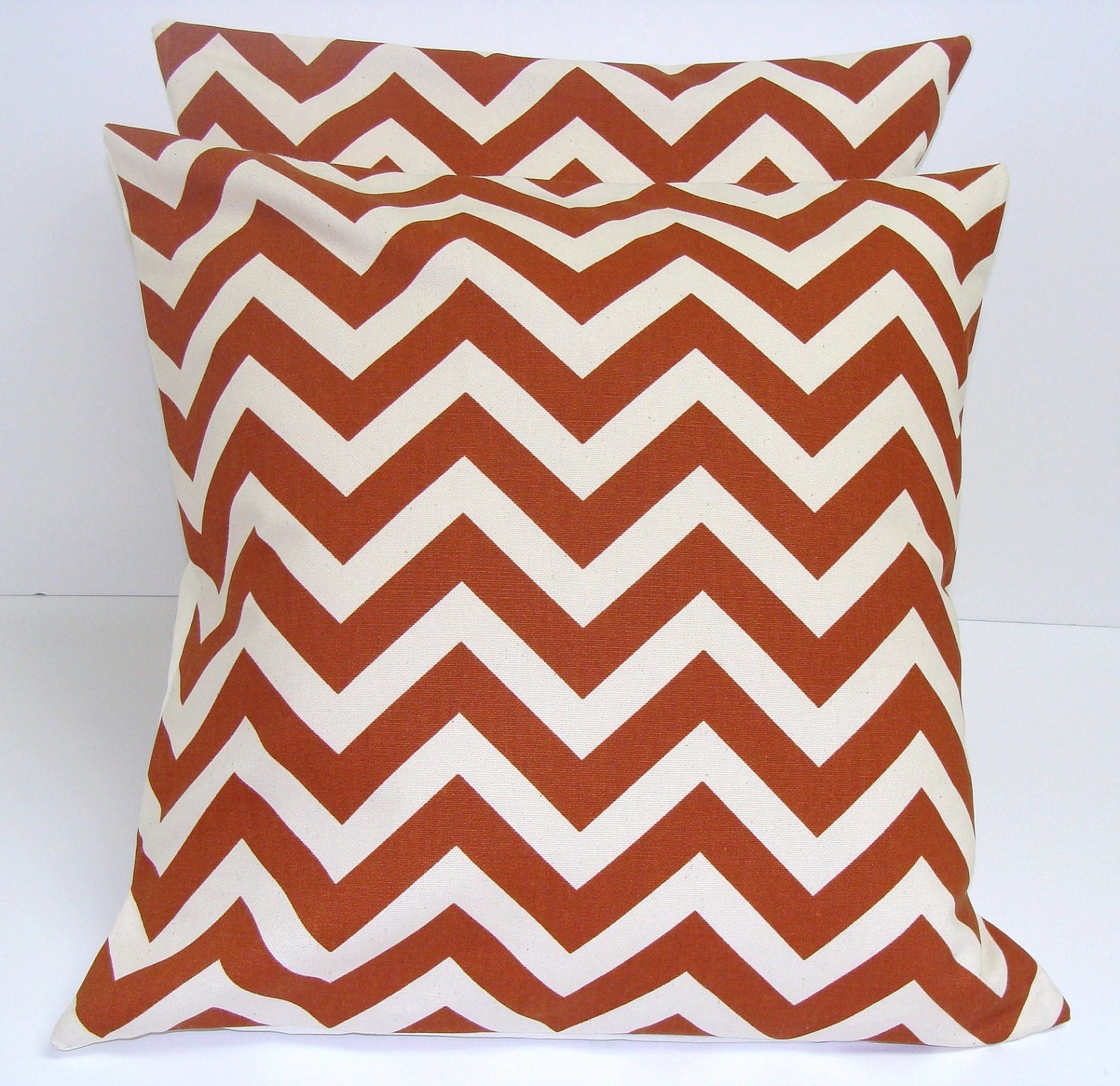 SALE Pillows. Rust Pillows.Set of Two. 20x20 inch.Decorator Pillow Covers.Printed Fabric Front and Back.Chevron.ZigZag.Rust.Housewares