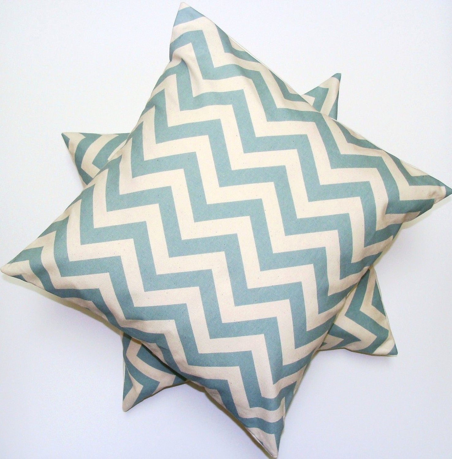 Sale Blue Accent Pillows.SET OF TWO.18x18 inch.Pillow Covers..Printed Fabric Front and Back.Chevron.Blue Pillows.Home Decor.Housewares