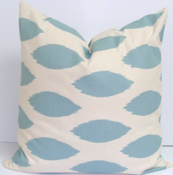 Pillow SALE.Blue Ikat.18x18 inch.Pillow Cover.Printed Fabric Front and