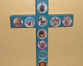 Bottle Cap Painted Wooden Cross Commemorating Native American Indians Wall Hanging Decor Great Christmas Gift