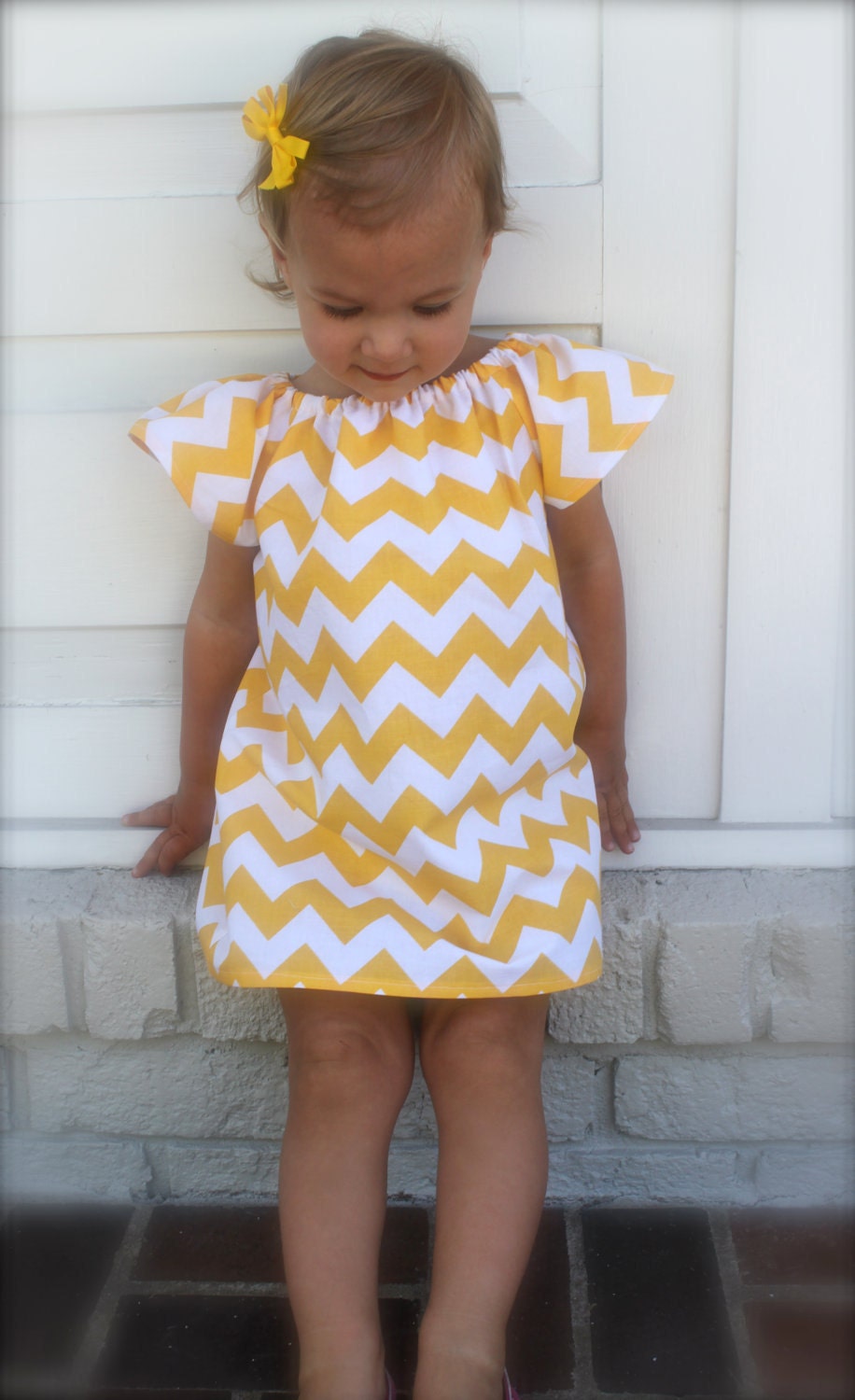 riley blake yellow chevron flutter sleeve dress - baby, toddler, girls