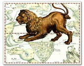 Zodiac Sign Leo Constellation, vintage celestial map printed on parchment paper. Buy 3 and get 1 FREE