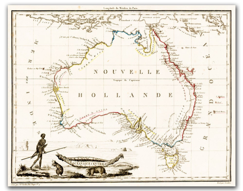 12x16'' Fine Art Canvas Print - New Holland - Vintage Map of Australia from 1812, (30x40cm) Antique World Map
