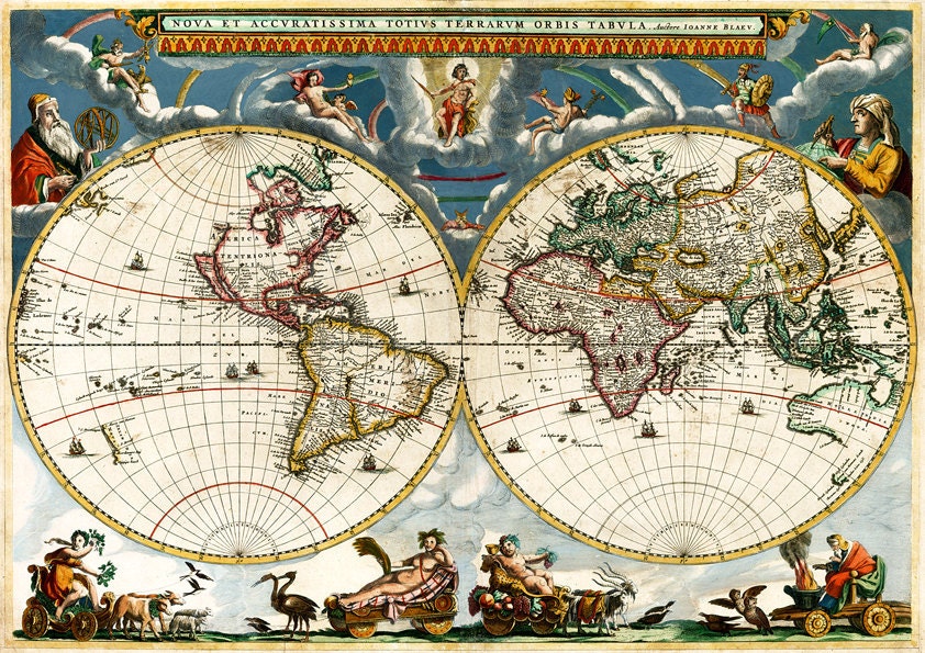 Nova et Accuratissima Terrarum, Reproduction of Vintage World Map from 1662 - 12x16'' (30x40cm)