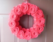 Spring Wreath, Summer Wreath - 14 Inch Shocking Pink Eco-Friendly Felt Flower Wreath