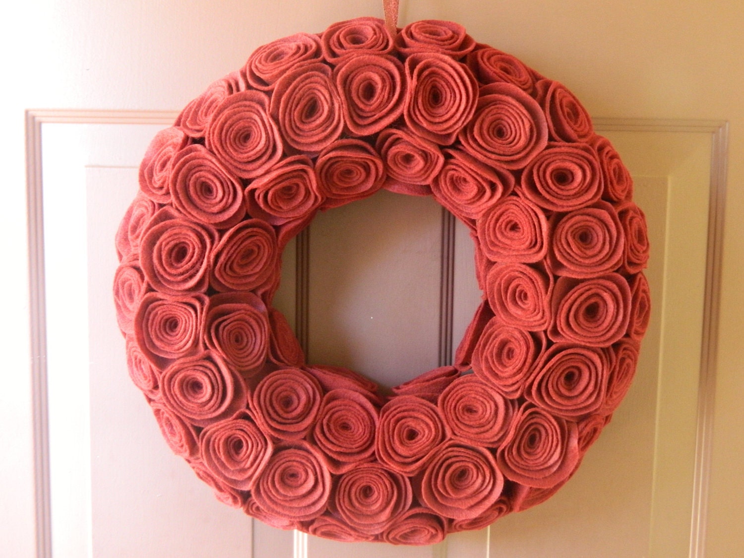 Felt Flower Wreath - Felt Rosette Wreath - All Small Flowers in Ruby