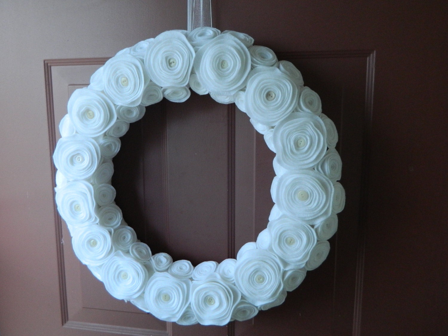 Wedding Wreath - Spring Wreath - Summer Wreath - Felt Flower Wreath - 18 Inch, ANY COLOR, All White Eco-Friendly Felt