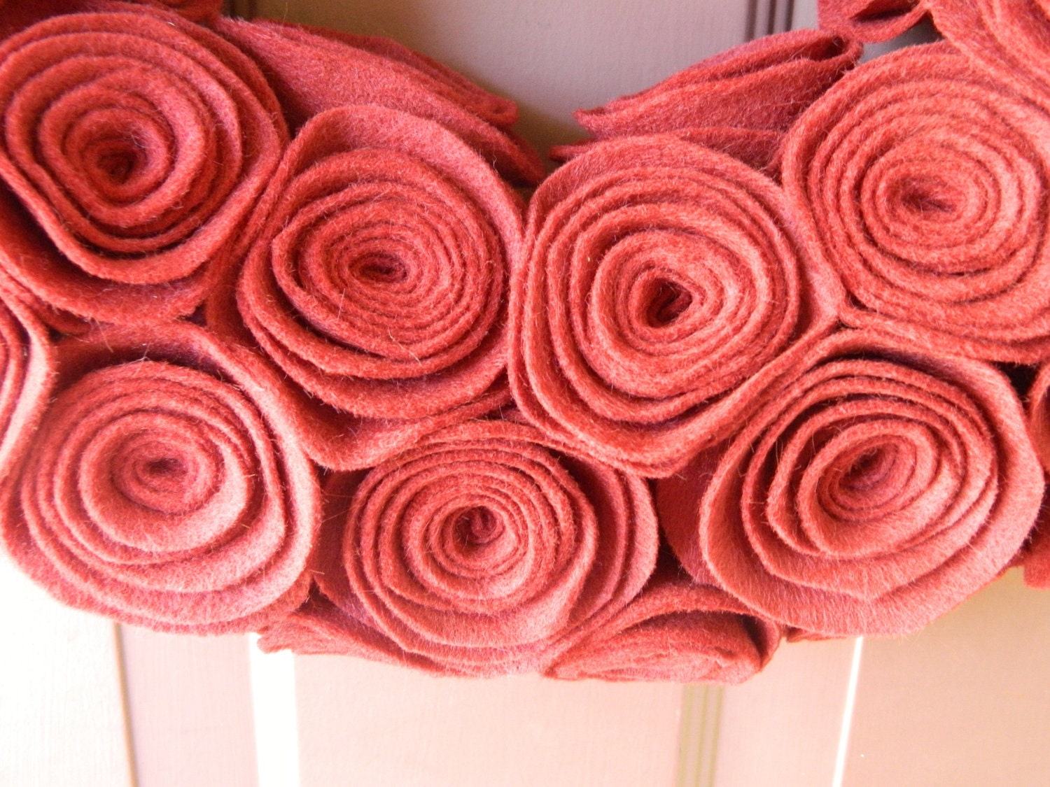 Felt Flower Wreath - Felt Rosette Wreath - All Small Flowers in Ruby