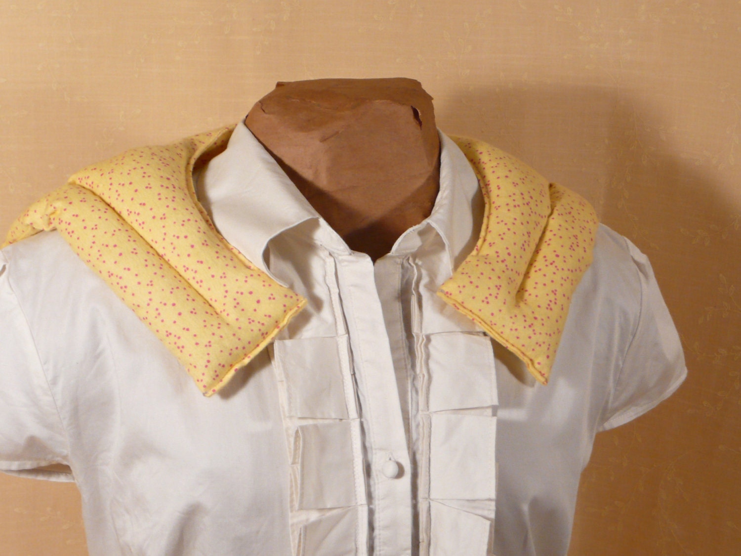 Yellow Flannel Pink Polka Dot Shoulder Pillow