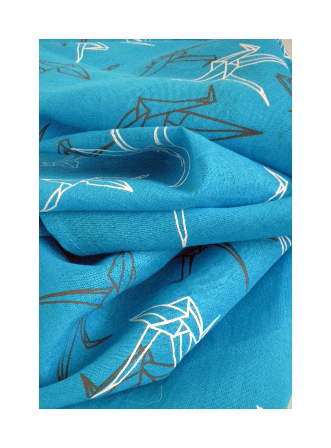 SCARF - Turquoise Teal Blue - Origami Paper Cranes Print - Large Oversize Pashmina Style Scarf - Spring Summer Wrap Scarf
