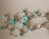 genuine turquoise bracelet/ fine silver/ adjustable bracelet/ wire wrapped/ sterling silver jewelry by girlthree